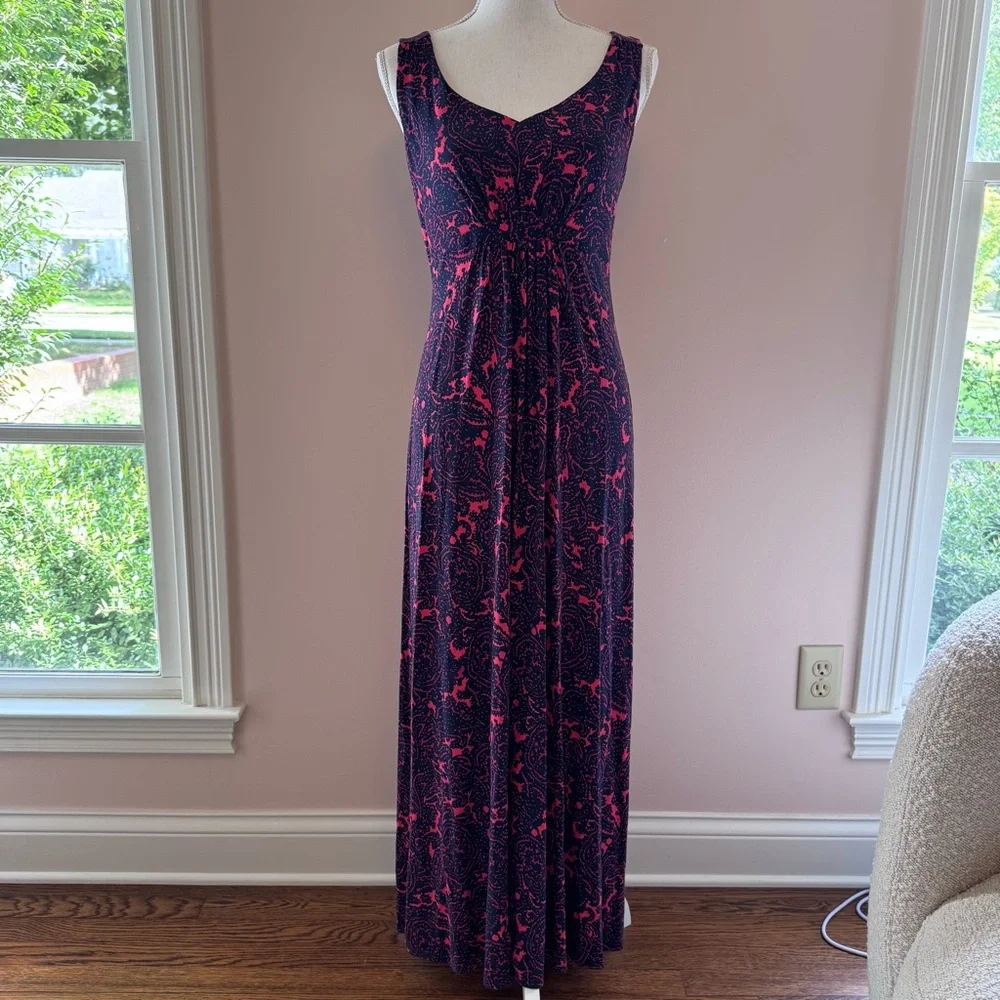 Boden Red Sleeveless Empire Waist Lotus Paisley Maxi Dress Size 10P - Picture 2 of 8